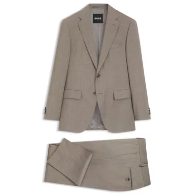Hugo Boss Two-piece Regular-fit Suit In Mélange Stretch Wool In Transparent