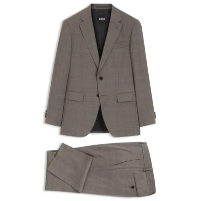 Hugo Boss Two-piece Slim-fit Suit In Checked Stretch Wool In Gray