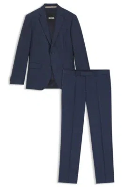 Hugo Boss Two-piece Slim-fit Suit In Checked Virgin Wool In Blue