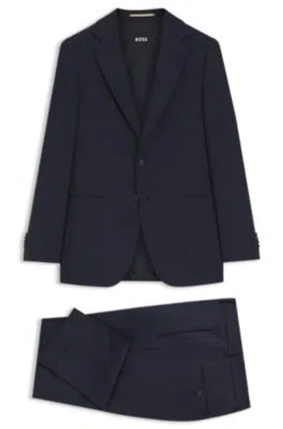 Hugo Boss Two-piece Slim-fit Suit In Checked Virgin Wool In Blue