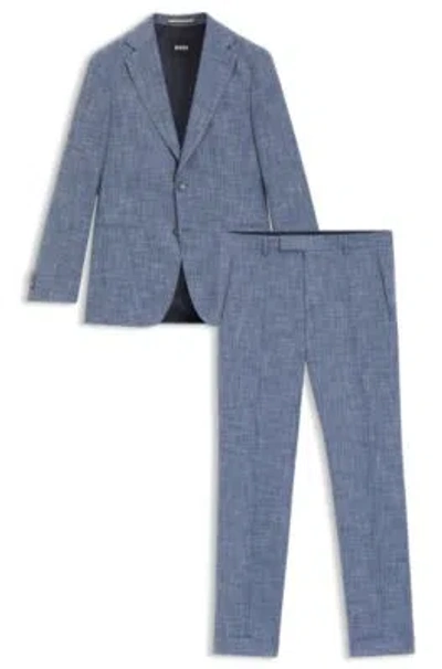 Hugo Boss Two-piece Slim-fit Suit In Cotton And Virgin Wool In Blue
