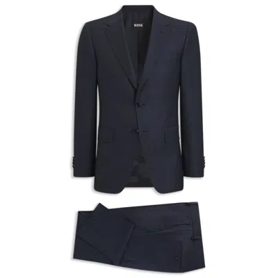 Hugo Boss Two-piece Slim-fit Suit In Patterned Stretch Wool In Blue