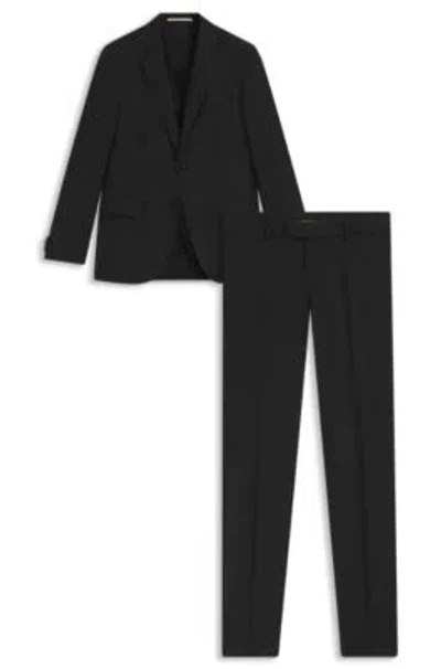 Hugo Boss Two-piece Slim-fit Suit In Patterned Virgin Wool In Black