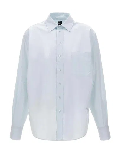 Hugo Boss Ultra-soft Cotton Blouse With Monogram Detail In Brown