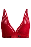 Hugo Boss Underwired Bra With Padded Cups And Lace Detailing In Red