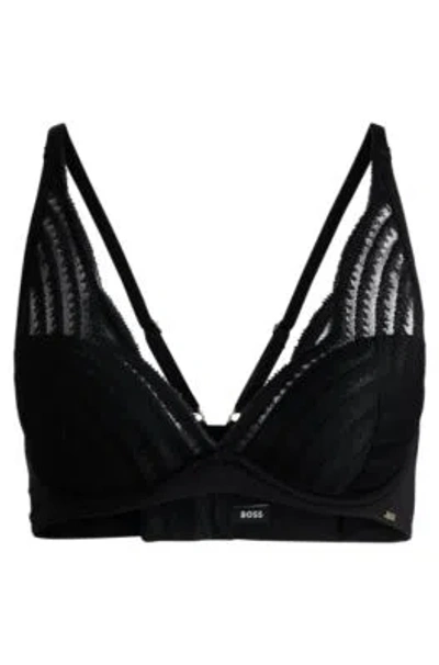 Hugo Boss Underwired Bra With Padded Cups And Lace Detailing In Black