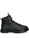 Hugo Boss Leather Boots With Textile Trims And Hiking-style Laces In Blau