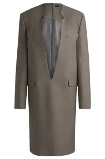 Hugo Boss V-front Dress In Pinstripe Virgin Wool In Light Grey