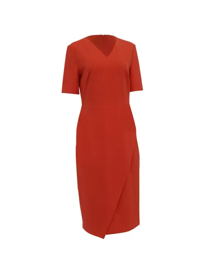 Pre-owned Hugo Boss V-neck Asymmetric Midi Dress In Orange