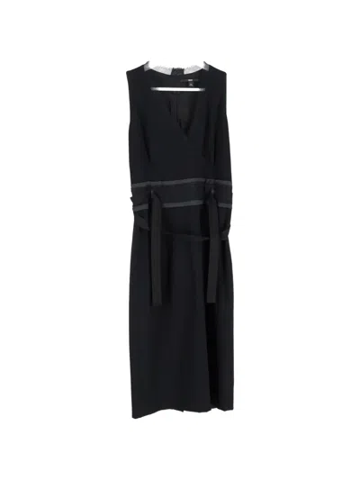 Pre-owned Hugo Boss V-neck Belted Dress In Black