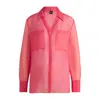 Hugo Boss V-neck Blouse In Ramie With Collar Detail In Pink