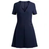 Hugo Boss V-neck Bodycon Business Dress With Tone-on-tone Buttons In Blue