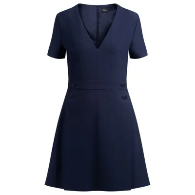 Hugo Boss V-neck Bodycon Business Dress With Tone-on-tone Buttons In Blue