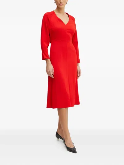 Hugo Boss V-neck Buttoned-cuff Dress In Red