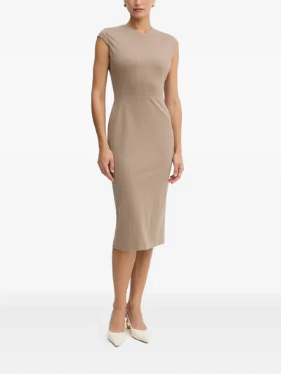 Hugo Boss V-neck Cap-sleeve Midi Dress In Brown