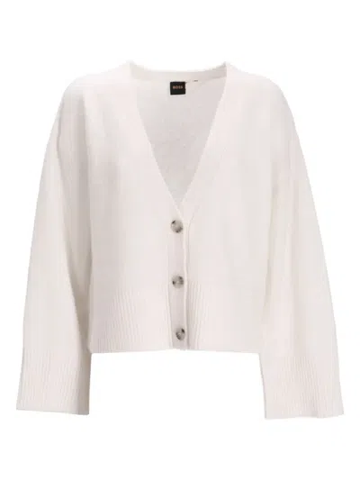Hugo Boss V-neck Cardigan In Neutral