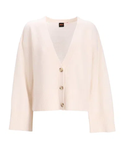 Hugo Boss V-neck Cardigan In Neutral