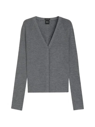 Hugo Boss V-neck Cardigan In Gray