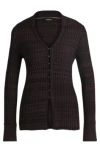 Hugo Boss V-neck Cardigan In Ribbed Stretch Fabric With Collar In Patterned