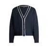 Hugo Boss V-neck Cardigan In Stretch Fabric With Button Closure In Blue