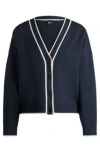 Hugo Boss V-neck Cardigan In Stretch Fabric With Button Closure In Dark Blue