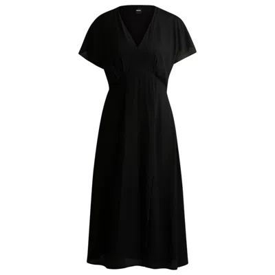 Hugo Boss V-neck Dress In Dot-patterned Silk In Black