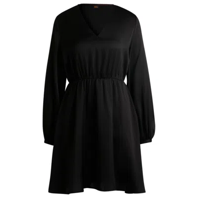 Hugo Boss V-neck Dress In Hammered Satin In Black