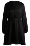 Hugo Boss V-neck Dress In Hammered Satin In Black