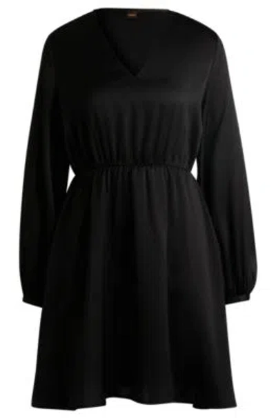 Hugo Boss V-neck Dress In Hammered Satin In Black