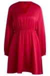 Hugo Boss V-neck Dress In Hammered Satin In Pink