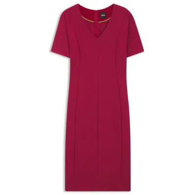 Hugo Boss V-neck Dress In Stretch Fabric In Pink