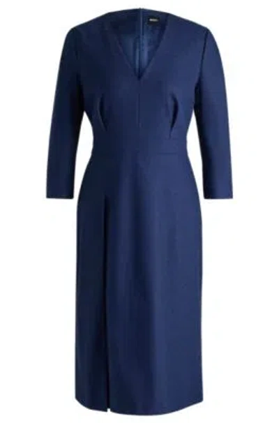 Hugo Boss V-neck Dress In Stretch Flannel In Light Blue
