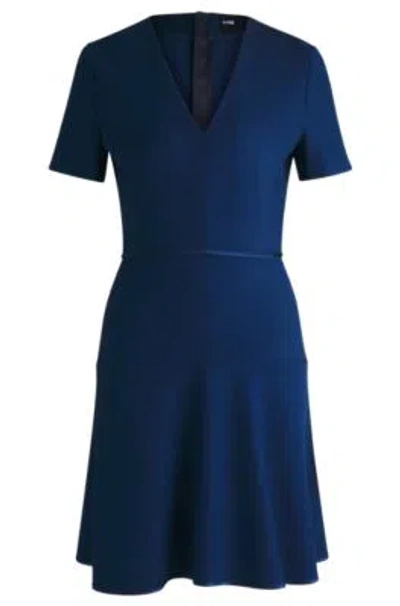 Hugo Boss V-neck Dress In Stretch Material In Light Blue