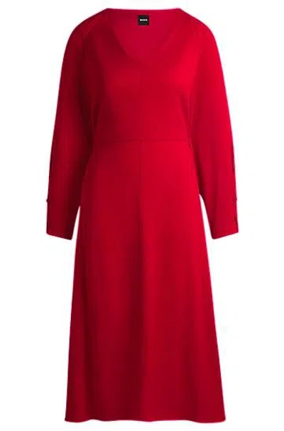 Hugo Boss V-neck Dress With Button Cuffs In Bright Red