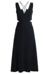 Hugo Boss V-neck Dress With Cut-out Details In Dark Blue