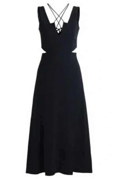 Hugo Boss V-neck Dress With Cut-out Details In Dark Blue