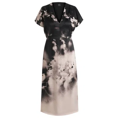 HUGO BOSS V-NECK DRESS WITH DEGRADÉ FLORAL PRINT