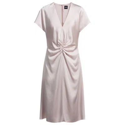 Hugo Boss V-neck Dress With Gathered Waistband In Open Misc
