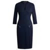Hugo Boss V-neck Dress With Zipped Pockets And Cropped Sleeves In Blue
