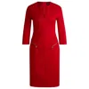 Hugo Boss V-neck Dress With Zipped Pockets And Cropped Sleeves In Red