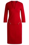 Hugo Boss V-neck Dress With Zipped Pockets And Cropped Sleeves In Red