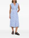Hugo Boss V-neck Feather-print Midi Dress In Blue