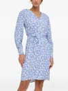 Hugo Boss V-neck Feather-print Mini Dress In Blue