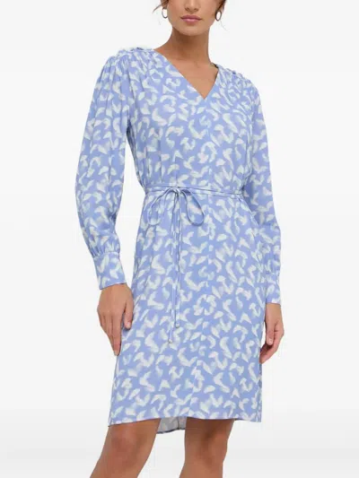 Hugo Boss V-neck Feather-print Mini Dress In Blue