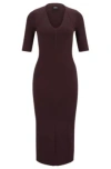 Hugo Boss V-neck Knitted Dress With Cropped Sleeves In Light Red