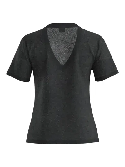 Hugo Boss V-neck Linen T-shirt In Black