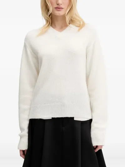 Hugo Boss V-neck Logo-embroidered Sweater In White