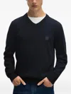 Hugo Boss V-neck Logo-patch Sweater In Blue