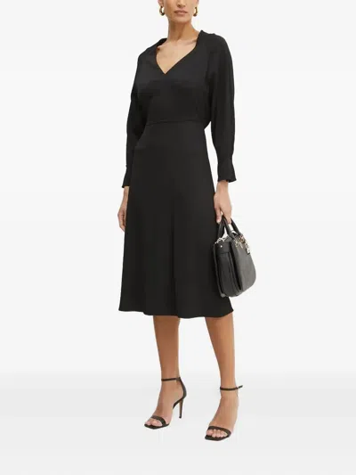 Hugo Boss V-neck Midi Dress In Black