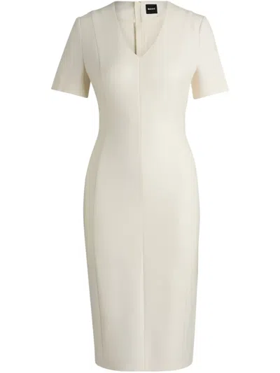 Hugo Boss V-neck Midi Dress In White